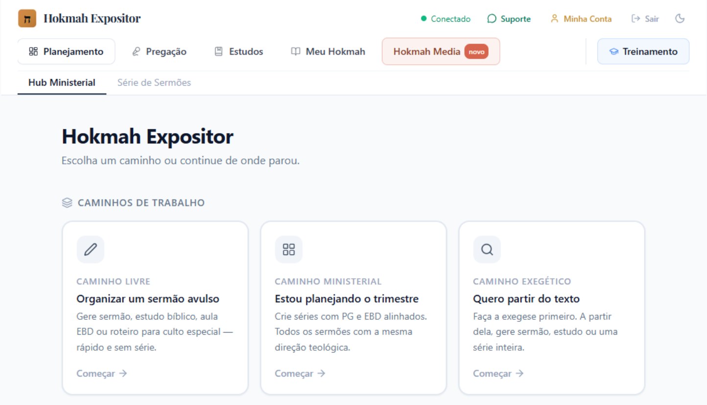 Tela do Hokmah Expositor com os recursos de preparação ministerial